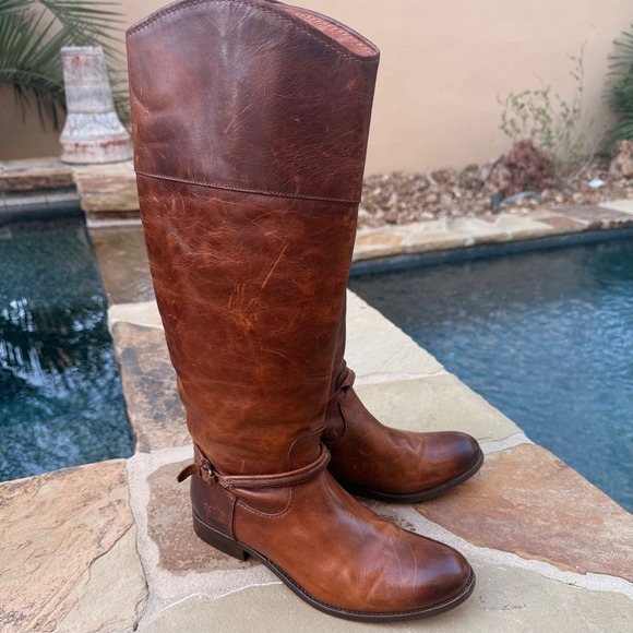 Frye Melissa Seam Harness Tall Riding Boots Brown Leather Women's 8 B USA - Picture 7 of 13